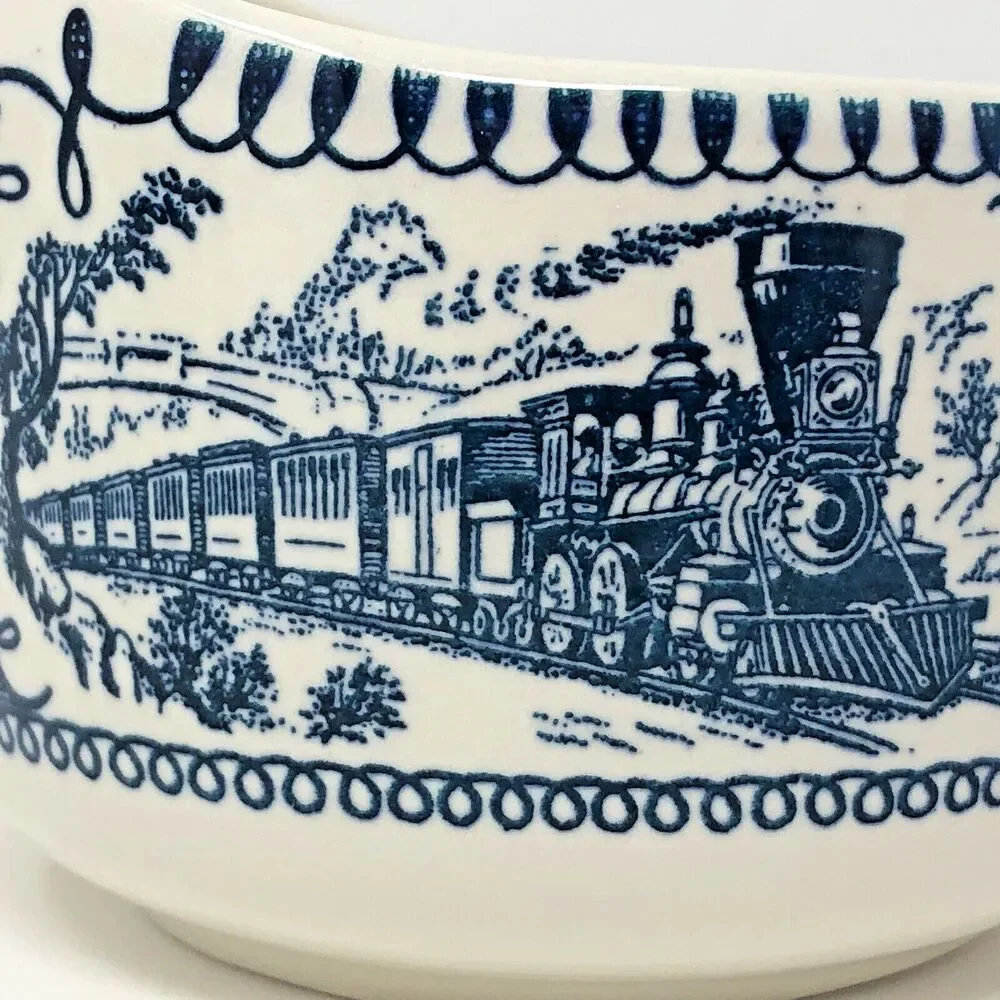 Currier & Ives Creamer Sugar Vintage Royal China Train River Boat Scene USA